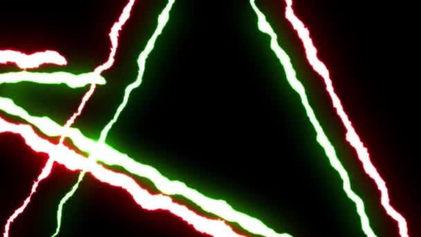 Loopable Gren röd neon Lightning bolt Star symbol form flyg på svart bakgrund animation nya kvalitet unika natur ljus effekt videofilmer — Stockvideo