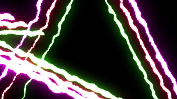 Loopable lila grön röd neon Lightning bolt Star symbol form flyg på svart bakgrund animation nya kvalitet unika natur ljus effekt videofilmer — Stockvideo