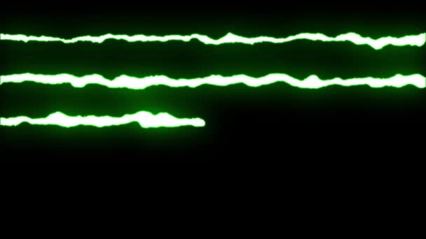 黒の背景アニメーション新しい品質ユニークな自然光の効果ビデオ映像の単発のグリーン ネオン稲妻ジグザグ形状フライト — ストック動画