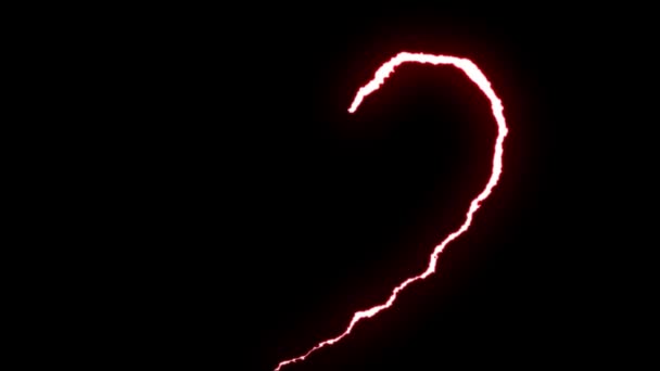 Loopable RED neon Lightning bolt HEART shape flight on black background animation new quality unique nature light effect video footage — Stock Video