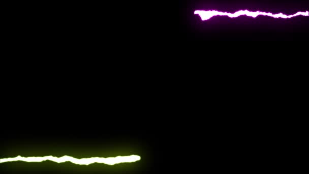 Loopable AMARILLO PURPLE neón relámpago perno simétrico ZIG ZAG forma vuelo sobre fondo negro animación nueva calidad naturaleza única luz efecto vídeo metraje — Vídeos de Stock
