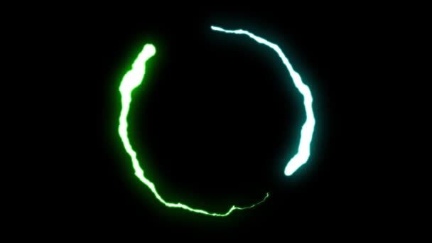 Loopbare geanimeerde Blue Green Lightning bouten ronde vlucht staking op zwarte achtergrond animatie nieuwe kwaliteit unieke dynamiek lichteffect video footage — Stockvideo