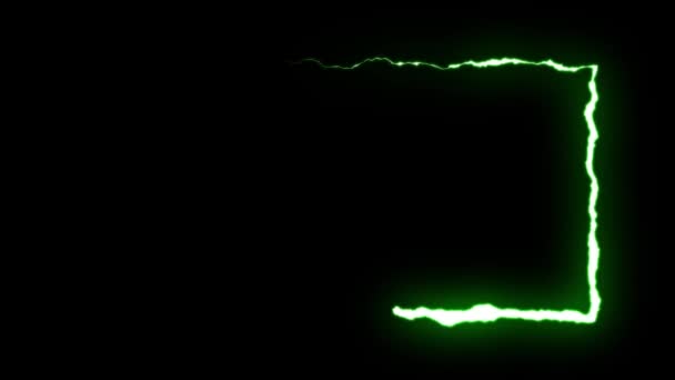 Lösbare animierte grüne Blitze Rahmenform auf schwarzem Hintergrund Animation neue Qualität einzigartige dynamische Natur Licht Effekt Videoaufnahmen — Stockvideo