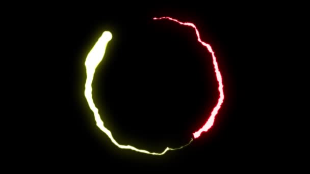 Loopable 动画红黄色闪电圆形飞行打击黑色背景动画新质量独特的动态自然光效果视频画面 — 图库视频影像