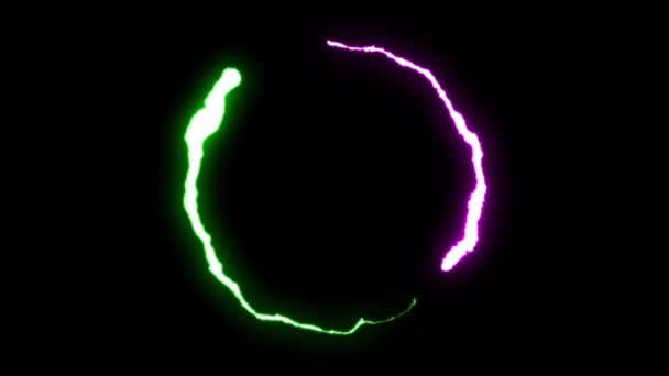 Loopbare geanimeerde groen paars Lightning bouten ronde vlucht staking op zwarte achtergrond animatie nieuwe kwaliteit unieke dynamiek lichteffect video footage — Stockvideo