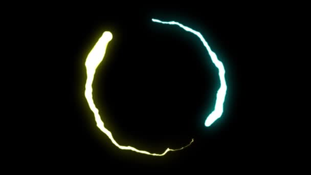 Loopbare geanimeerde blauw geel Lightning bouten ronde vlucht staking op zwarte achtergrond animatie nieuwe kwaliteit unieke dynamiek lichteffect video footage — Stockvideo