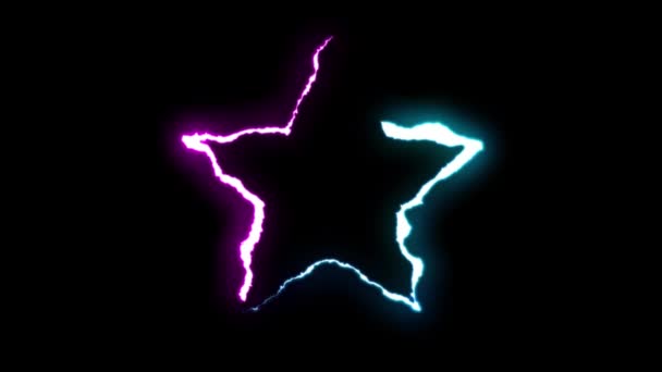 Loopable BLUE PURPLE neon Lightning bolt STAR symbol shape flight on black background animation new quality unique nature light effect video footage — Stock Video