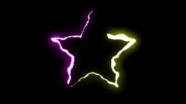 Lösbare gelb lila neon blitz stern symbol form flug auf schwarzem hintergrund animation neue qualität einzigartige natur licht effekt videomaterial — Stockvideo