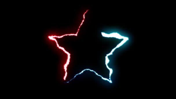 Zapętlić niebieski czerwony neon Lightning bolt Star symbol kształt lot na czarnym tle animacji nową jakość unikalny charakter lekki efekt wideo — Wideo stockowe