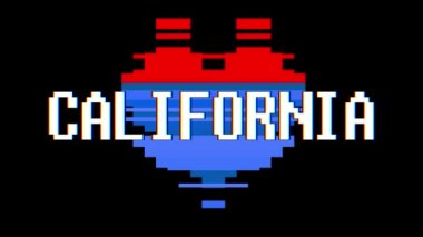 piksel kalp California kelime metin aksaklık girişim ekran sorunsuz döngü animasyon arka plan yeni dinamik retro vintage neşeli renkli video görüntüleri
