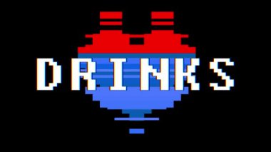 piksel kalp içecekler kelime metin aksaklık girişim ekran sorunsuz döngü animasyon arka plan yeni dinamik retro vintage neşeli renkli video görüntüleri