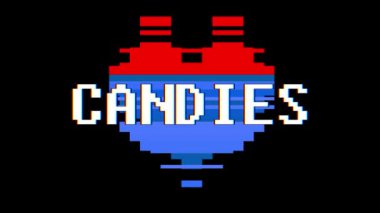 piksel kalp şekerler kelime metin aksaklık girişim ekran sorunsuz döngü animasyon arka plan yeni dinamik retro vintage neşeli renkli video görüntüleri