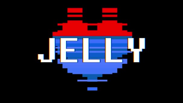 Pixel corazón JELLY palabra texto glitch interferencia pantalla sin costuras bucle animación fondo nuevo dinámico retro vintage alegre colorido vídeo metraje — Vídeo de stock
