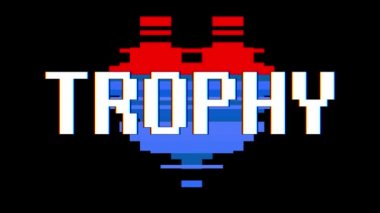 piksel kalp Trophy word metin aksaklık girişim ekran sorunsuz döngü animasyon arka plan yeni dinamik retro vintage neşeli renkli video görüntüleri