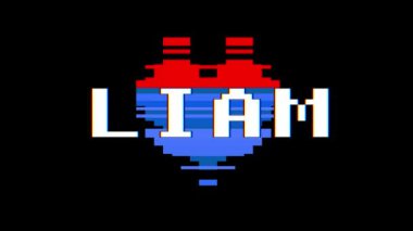 piksel kalp Liam kelime metin aksaklık girişim ekran sorunsuz döngü animasyon arka plan yeni dinamik retro vintage neşeli renkli video görüntüleri