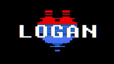 piksel kalp Logan kelime metin aksaklık girişim ekran sorunsuz döngü animasyon arka plan yeni dinamik retro vintage neşeli renkli video görüntüleri