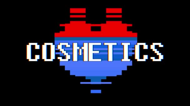 Pixel heart COSMETICS word text glitch interference screen seamless loop animation background new dynamic retro vintage joyful colorida vídeo footage — Vídeo de Stock