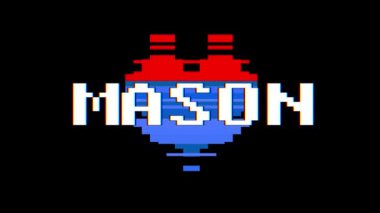 piksel kalp Mason word metin aksaklık girişim ekran sorunsuz döngü animasyon arka plan yeni dinamik retro vintage neşeli renkli video görüntüleri