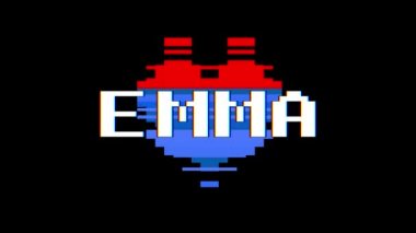 piksel kalp Emma kelime metin aksaklık girişim ekran sorunsuz döngü animasyon arka plan yeni dinamik retro vintage neşeli renkli video görüntüleri