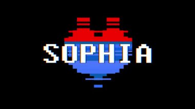 piksel kalp Sophia kelime metin aksaklık girişim ekran sorunsuz döngü animasyon arka plan yeni dinamik retro vintage neşeli renkli video görüntüleri