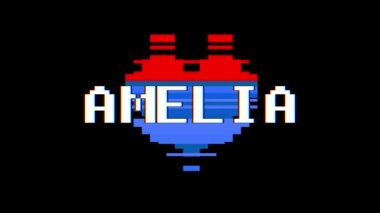 piksel kalp Amelia kelime metin aksaklık girişim ekran sorunsuz döngü animasyon arka plan yeni dinamik retro vintage neşeli renkli video görüntüleri