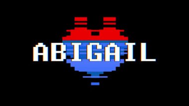 piksel kalp Abigail kelime metin aksaklık girişim ekran sorunsuz döngü animasyon arka plan yeni dinamik retro vintage neşeli renkli video görüntüleri