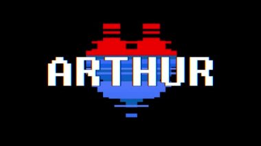 piksel kalp Arthur kelime metin aksaklık girişim ekran sorunsuz döngü animasyon arka plan yeni dinamik retro vintage neşeli renkli video görüntüleri