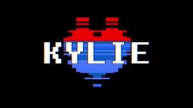 piksel kalp Kylie kelime metin aksaklık girişim ekran sorunsuz döngü animasyon arka plan yeni dinamik retro vintage neşeli renkli video görüntüleri