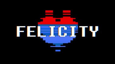 piksel kalp Felicity kelime metin aksaklık girişim ekran sorunsuz döngü animasyon arka plan yeni dinamik retro vintage neşeli renkli video görüntüleri