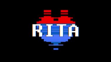 piksel kalp Rita kelime metin aksaklık girişim ekran sorunsuz döngü animasyon arka plan yeni dinamik retro vintage neşeli renkli video görüntüleri