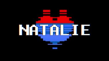 piksel kalp Natalie kelime metin aksaklık girişim ekran sorunsuz döngü animasyon arka plan yeni dinamik retro vintage neşeli renkli video görüntüleri