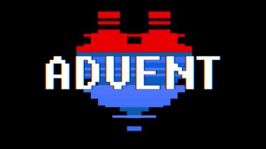 piksel kalp Advent kelime metin aksaklık girişim ekran sorunsuz döngü animasyon arka plan yeni dinamik retro vintage neşeli renkli video görüntüleri