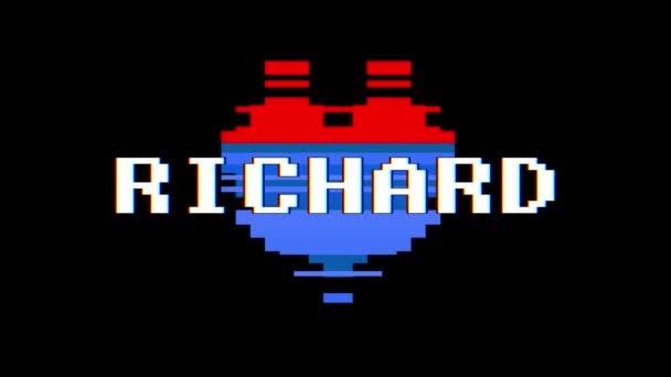 Corazón de pixel animación bucle sin interrupción de la pantalla de Richard palabra texto interferencia interferencia de fondo nueva dinámica retro vintage alegre colorido videos — Vídeos de Stock