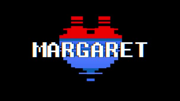 Pixel corazón MARGARET palabra texto glitch interferencia pantalla sin costuras bucle animación fondo nuevo dinámico retro vintage alegre colorido vídeo metraje — Vídeos de Stock