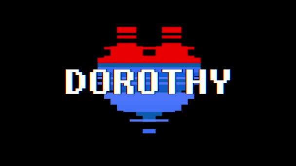 Piksel kalp Dorothy kelime metin aksaklık girişim ekran sorunsuz döngü animasyon arka plan yeni dinamik retro vintage neşeli renkli video görüntüleri — Stok video
