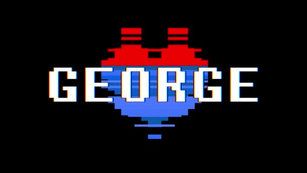 Corazón de pixel animación loop sin fisuras de la pantalla de George palabra texto glitch interferencia de fondo nueva dinámica retro vintage alegre colorido videos — Vídeo de stock