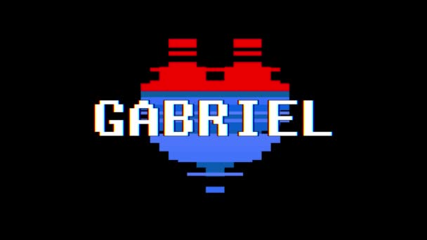 Corazón de pixel animación bucle sin interrupción de la pantalla de Gabriel palabra texto interferencia interferencia de fondo nueva dinámica retro vintage alegre colorido videos — Vídeo de stock