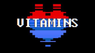 piksel kalp vitaminler kelime metin aksaklık girişim ekran sorunsuz döngü animasyon arka plan yeni dinamik retro vintage neşeli renkli video görüntüleri