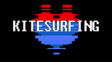 piksel kalp Kitesurfing kelime metin aksaklık girişim ekran sorunsuz döngü animasyon arka plan yeni dinamik retro vintage neşeli renkli video görüntüleri