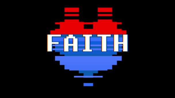 Pixel Καρδιά Λέξη Κείμενο Glitch Παρεμβολές Απρόσκοπτη Βρόχο Κινούμενα Σχέδια — Αρχείο Βίντεο