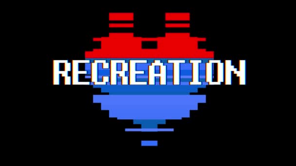 Pixel corazón RECREACIÓN palabra texto interferencia fallo pantalla lazo sin costuras animación fondo nuevo dinámico retro vintage alegre colorido vídeo metraje — Vídeo de stock