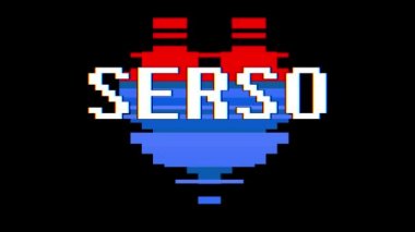 piksel kalp Serso kelime metin aksaklık girişim ekran sorunsuz döngü animasyon arka plan yeni dinamik retro vintage neşeli renkli video görüntüleri