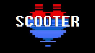 piksel kalp Scooter kelime metin aksaklık girişim ekran sorunsuz döngü animasyon arka plan yeni dinamik retro vintage neşeli renkli video görüntüleri