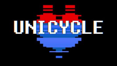 piksel kalp tek tekerlekli sirk bisikletine kelime metin aksaklık girişim ekran sorunsuz döngü animasyon arka plan yeni dinamik retro vintage neşeli renkli video görüntüleri