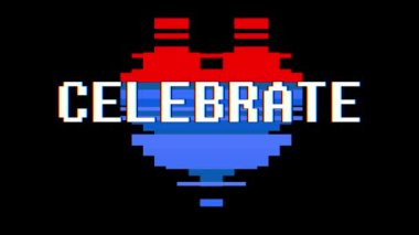 piksel kalp kutlayın kelime metin aksaklık girişim ekran sorunsuz döngü animasyon arka plan yeni dinamik retro vintage neşeli renkli video görüntüleri