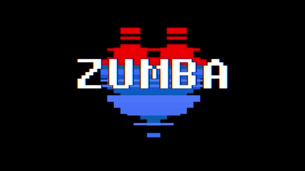 픽셀 심장 Zumba 단어 텍스트 결함 간섭 원활한 루프 애니메이션 배경 새로운 동적 복고풍 빈티지 즐거운 화려한 영상 — 비디오