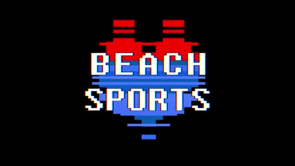 Αθλήματα παραλίας καρδιά pixel λέξη κείμενο glitch παρεμβολές οθόνη αδιάλειπτη βρόχο κινούμενα σχέδια νέα δυναμική ρετρό vintage χαρούμενη πολύχρωμο βιντεοσκοπημένων εικονών υποβάθρου — Αρχείο Βίντεο