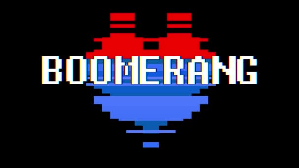 Pixel srdce Boomerang slovo textu třpytit rušení obrazovky bezešvé smyčka animace na pozadí nové dynamické retro vintage radostné barevné video záznam — Stock video