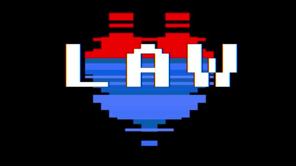 Pixel corazón LEY texto de la palabra glitch interferencia pantalla sin costuras bucle animación fondo nuevo dinámico retro vintage alegre colorido vídeo — Vídeos de Stock