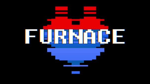 Pixel heart FURNACE palavra texto falha interferência tela sem costura loop animação fundo novo dinâmico retro vintage alegre colorido vídeo footage — Vídeo de Stock